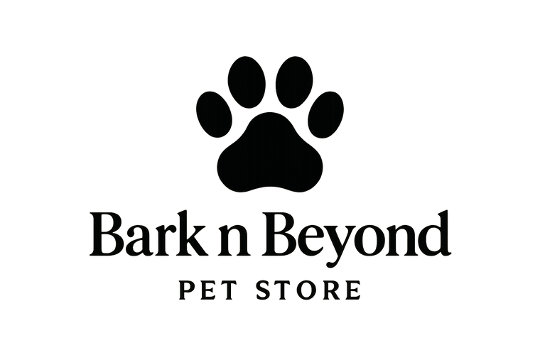 Create a logo for bark and beyond with a black paw print on it